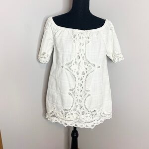 Free People Oversized BOHO White Scoop Top